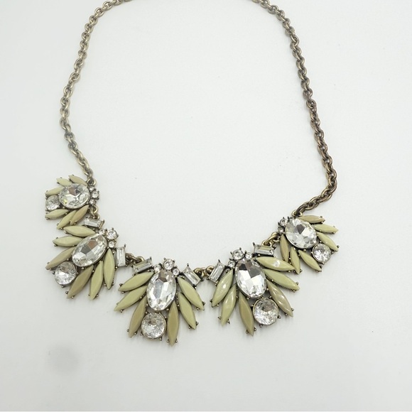 J Crew Signed Necklace Off White Crystal Stations Gold Tone Chain Statement - Picture 4 of 10